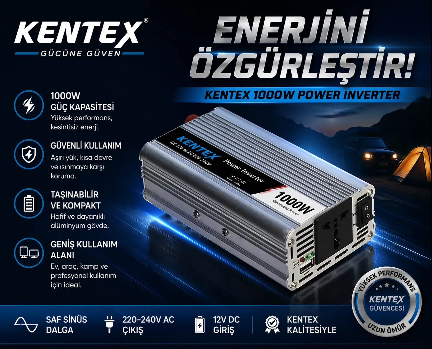 Suredom 1000 Watt Modifiye Sinüs İnverter - CAR-1000W